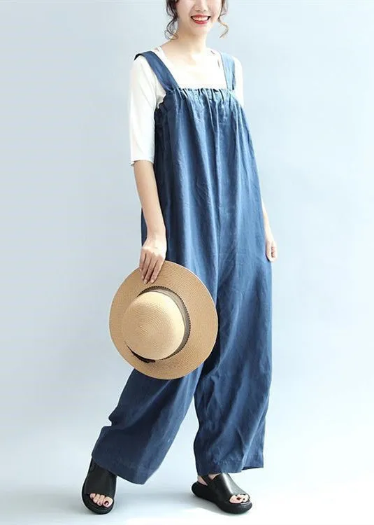 2021 blue casual linen pants oversize stylish jumpsuit pants