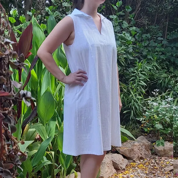 24S3 Short Sleeveless A-Shape Cotton Dress-White