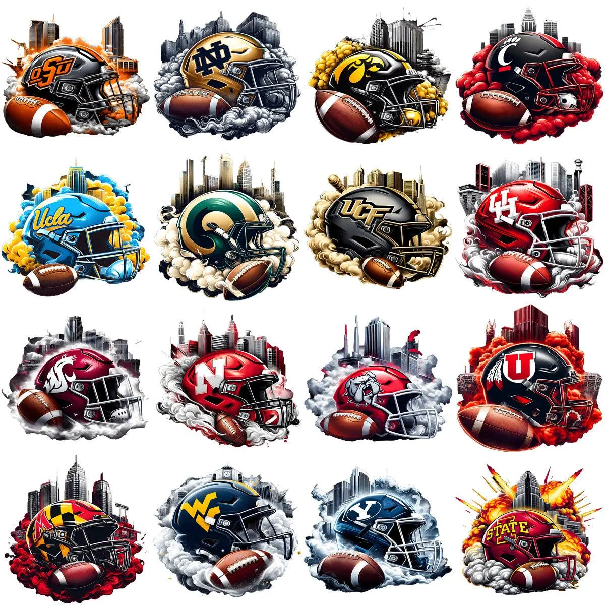 60 College Football NCAA Teams HELMET SMOKES Designs Bundle PNG