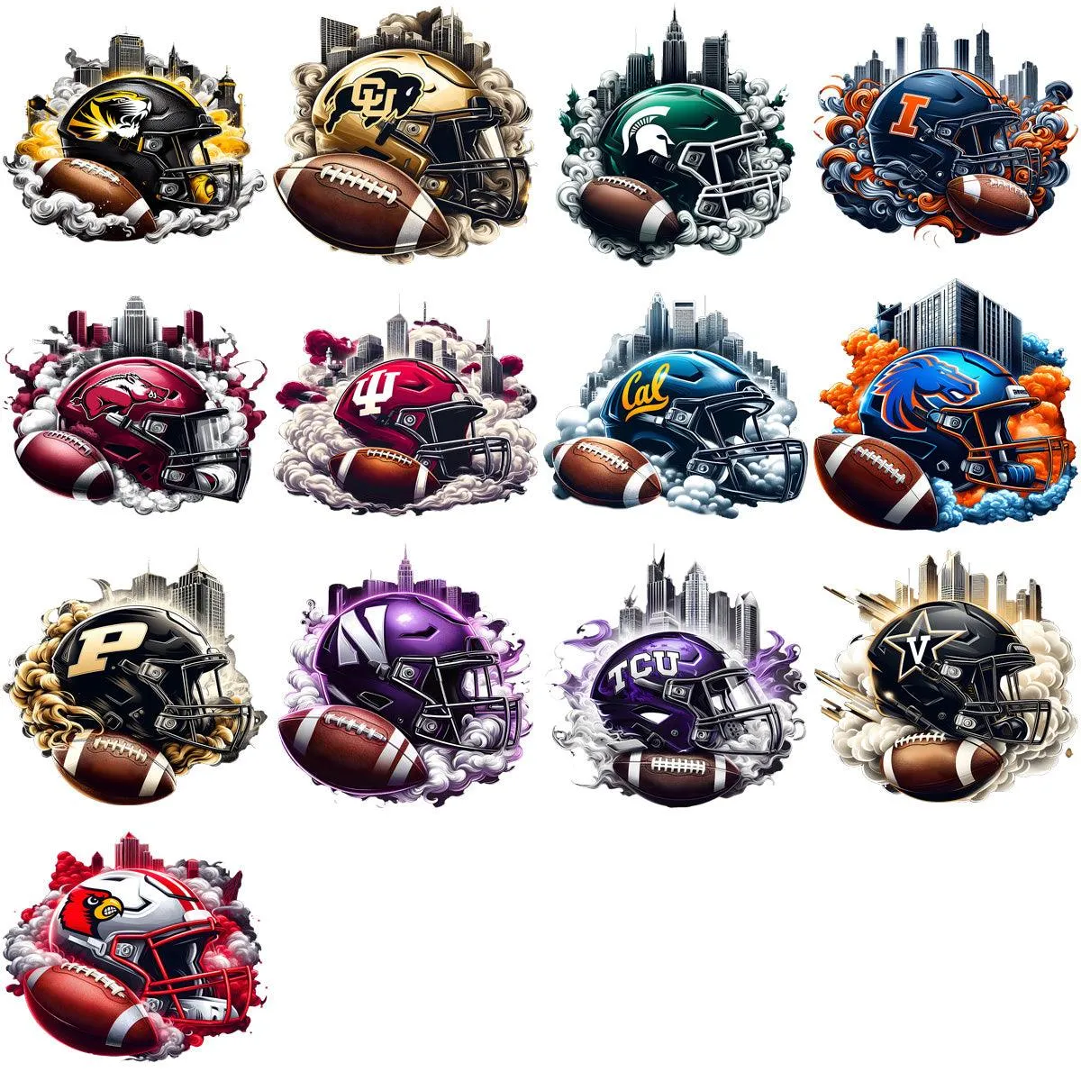 60 College Football NCAA Teams HELMET SMOKES Designs Bundle PNG