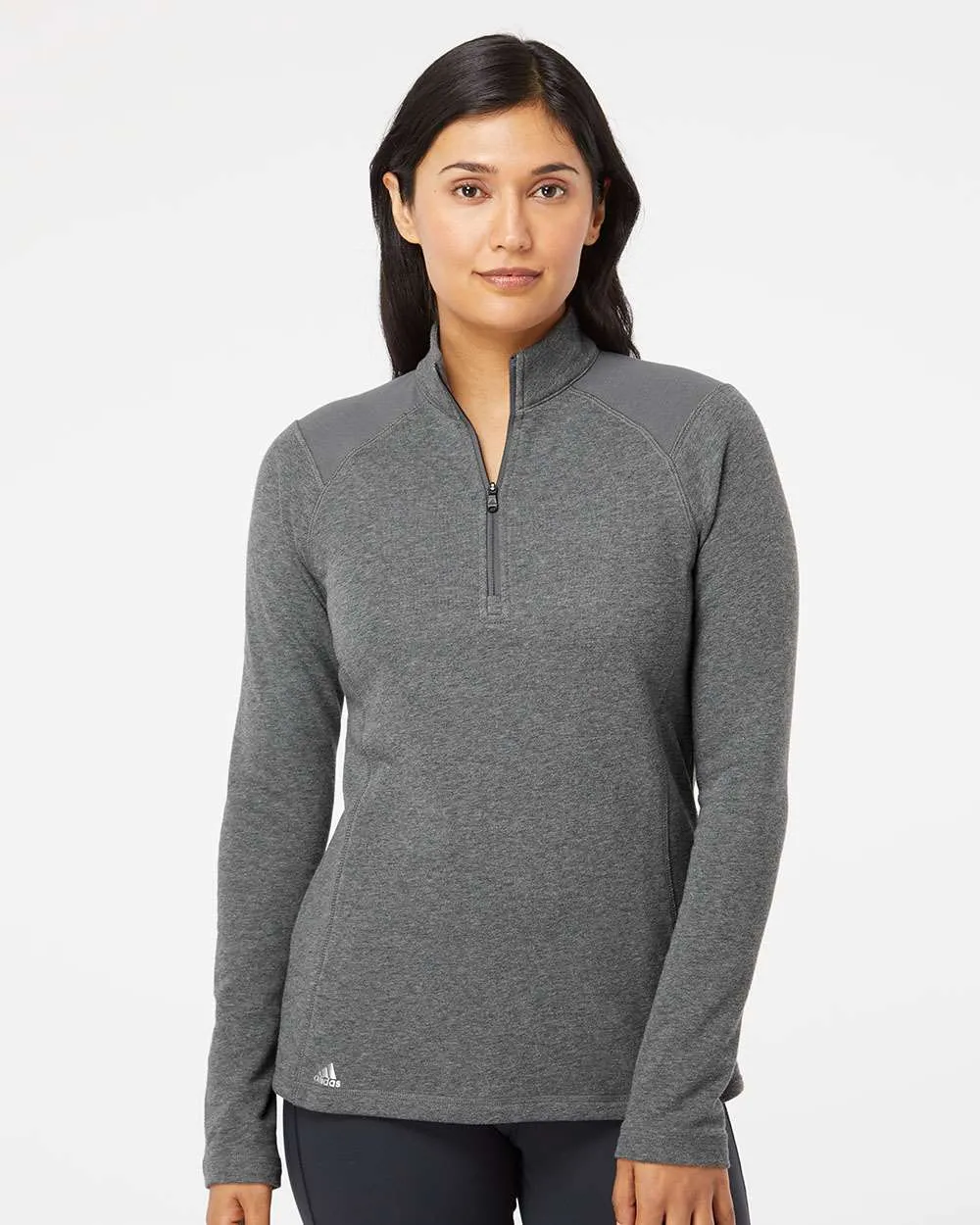 Adidas Ladies Heathered Quarter Zip Pullover with Colorblocked Shoulders