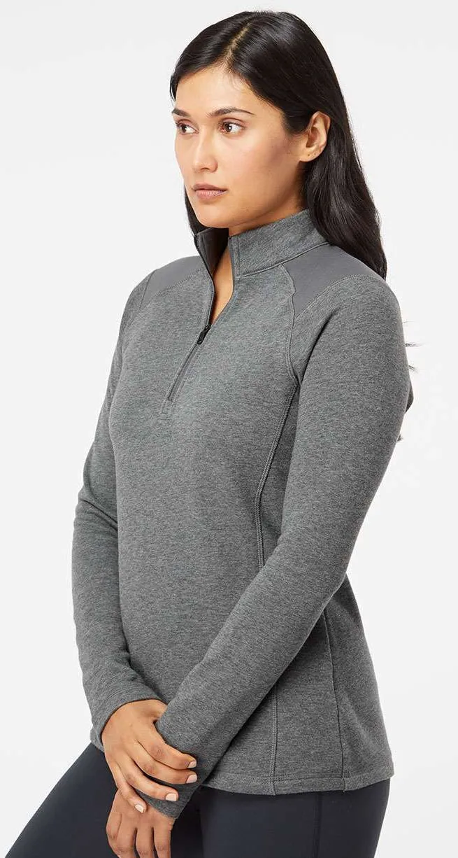 Adidas Ladies Heathered Quarter Zip Pullover with Colorblocked Shoulders