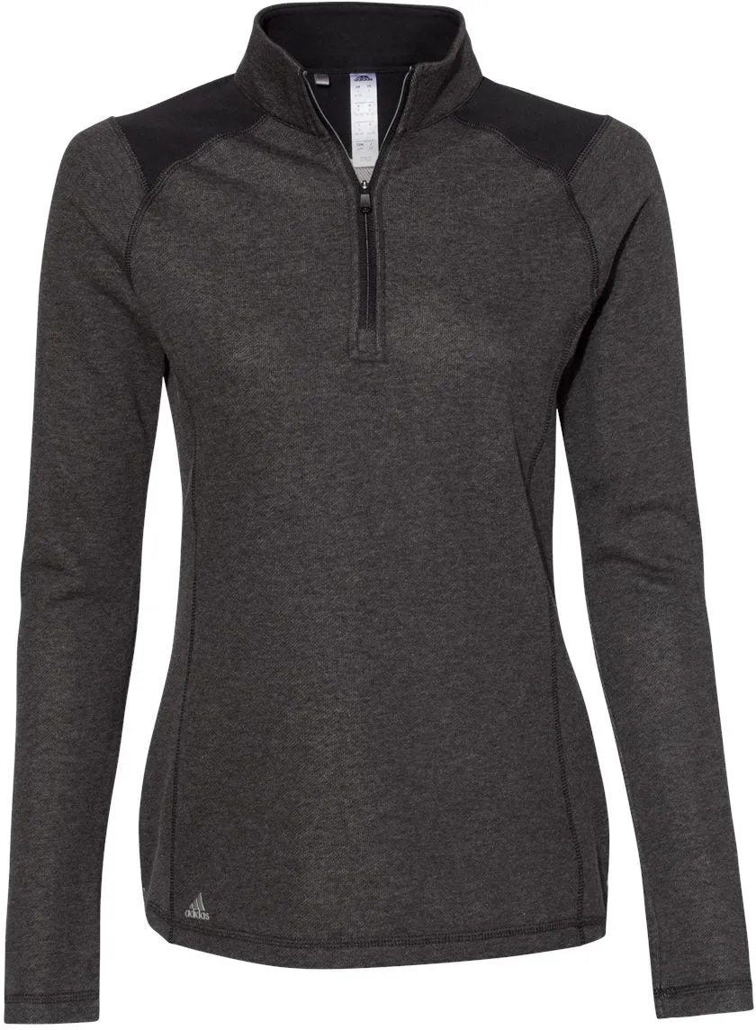 Adidas Ladies Heathered Quarter Zip Pullover with Colorblocked Shoulders