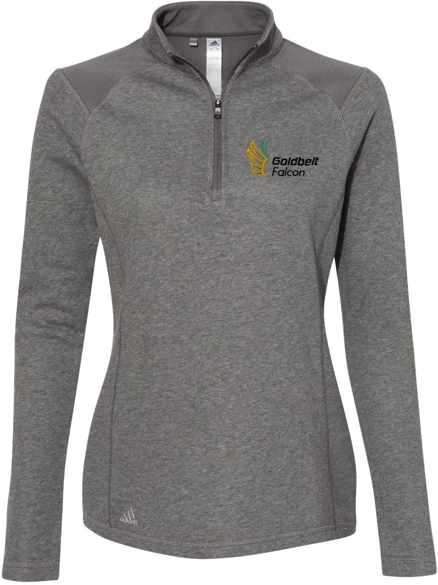 Adidas Ladies Heathered Quarter Zip Pullover with Colorblocked Shoulders