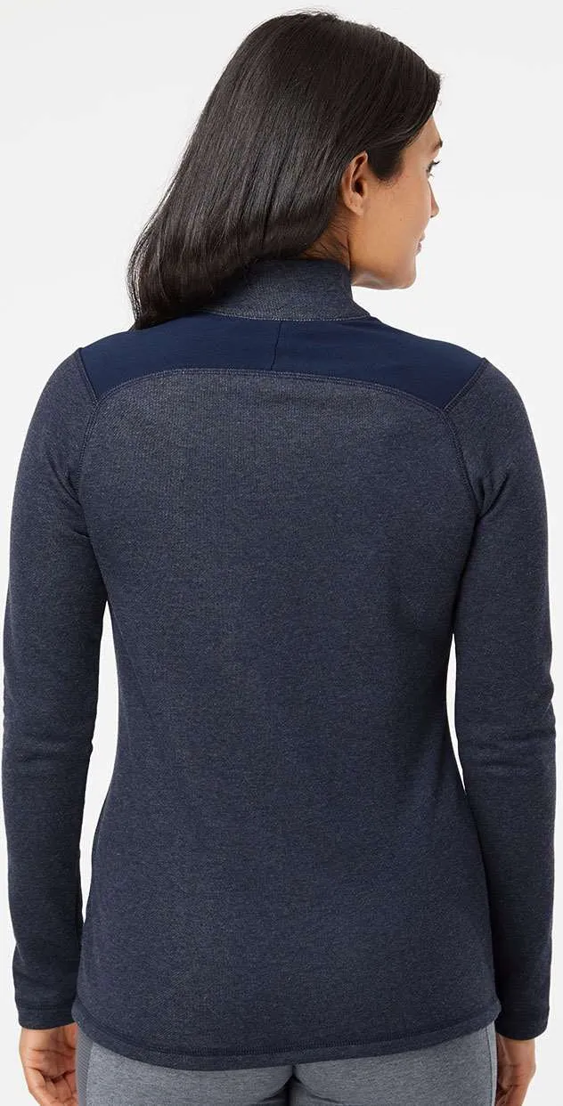 Adidas Ladies Heathered Quarter Zip Pullover with Colorblocked Shoulders