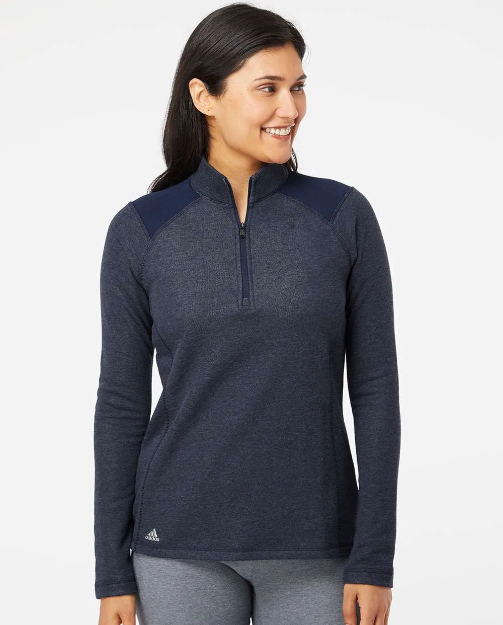 Adidas Ladies Heathered Quarter Zip Pullover with Colorblocked Shoulders