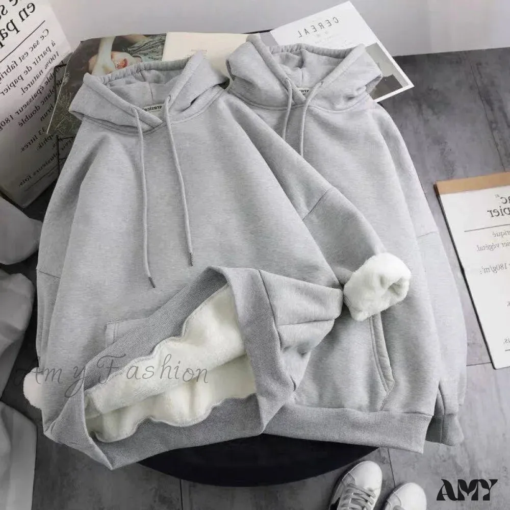 Amy Fashion - Gray Warm Fleece Pullovers Hoodies