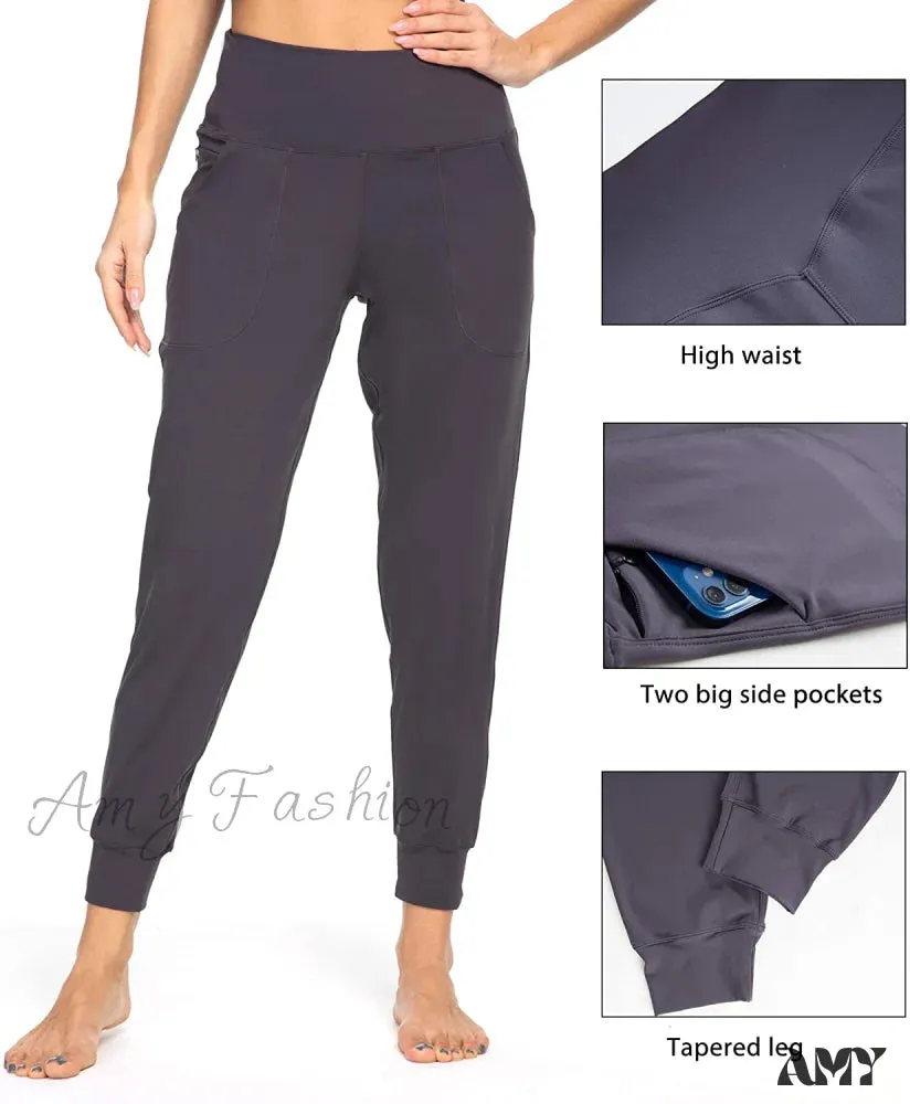 Amy Fashion - Women's Joggers with Pockets High Waisted Athletic Sports Pants