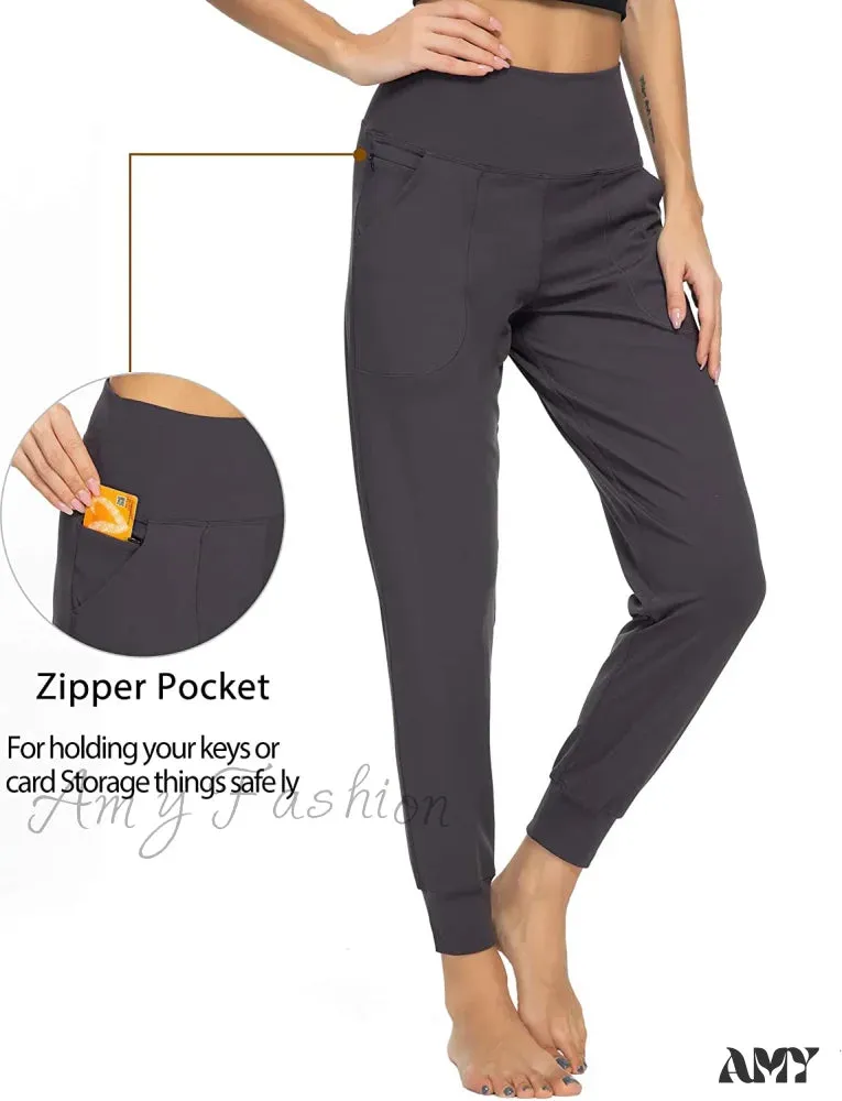 Amy Fashion - Women's Joggers with Pockets High Waisted Athletic Sports Pants