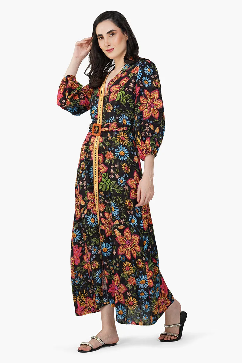 Black Multi Floret Shirt Dress