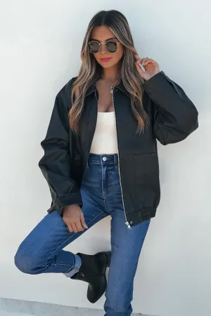 Black Wash Faux Leather Jacket