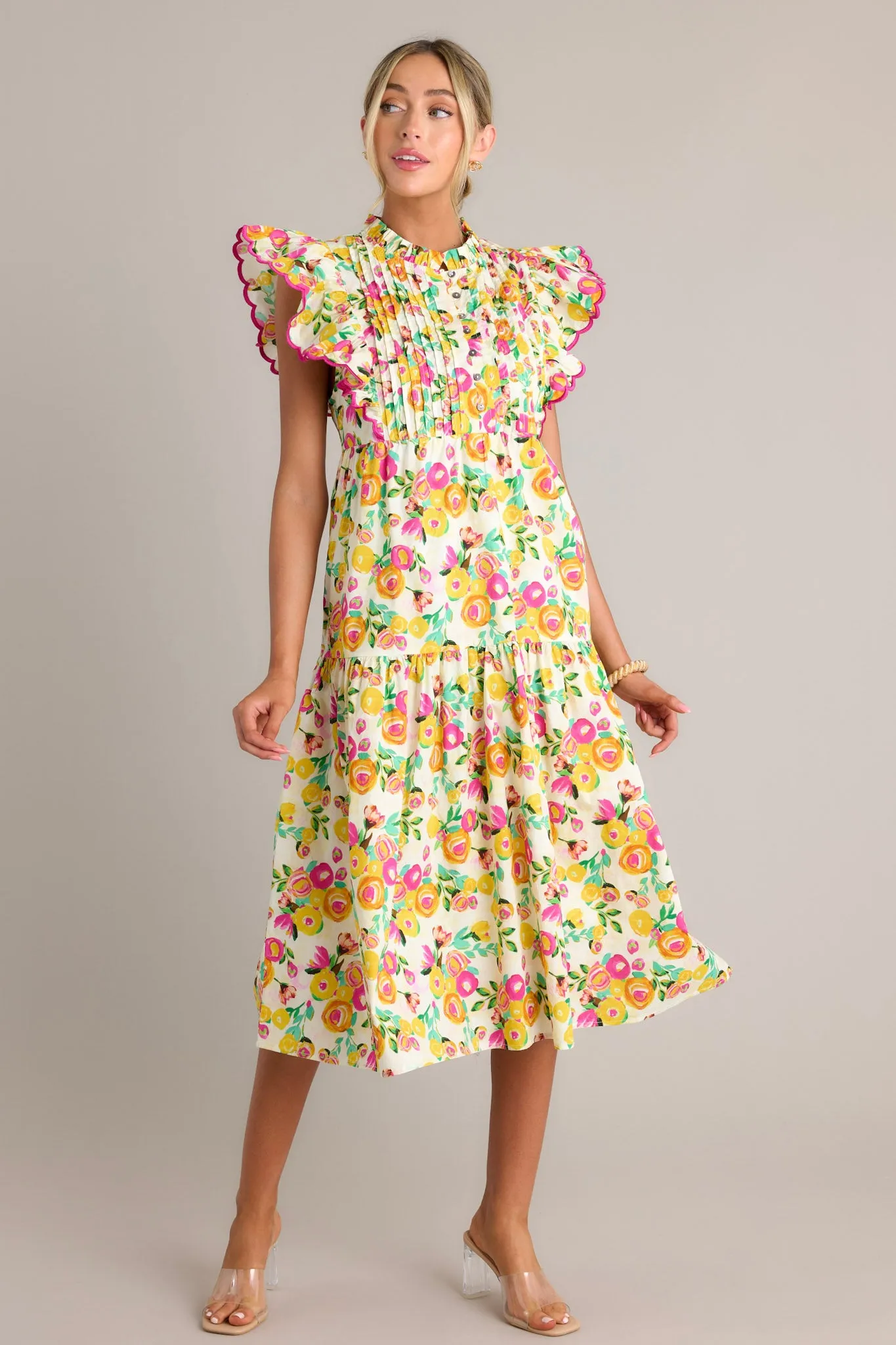 Blossoming Love 100% Cotton Yellow Floral Midi Dress