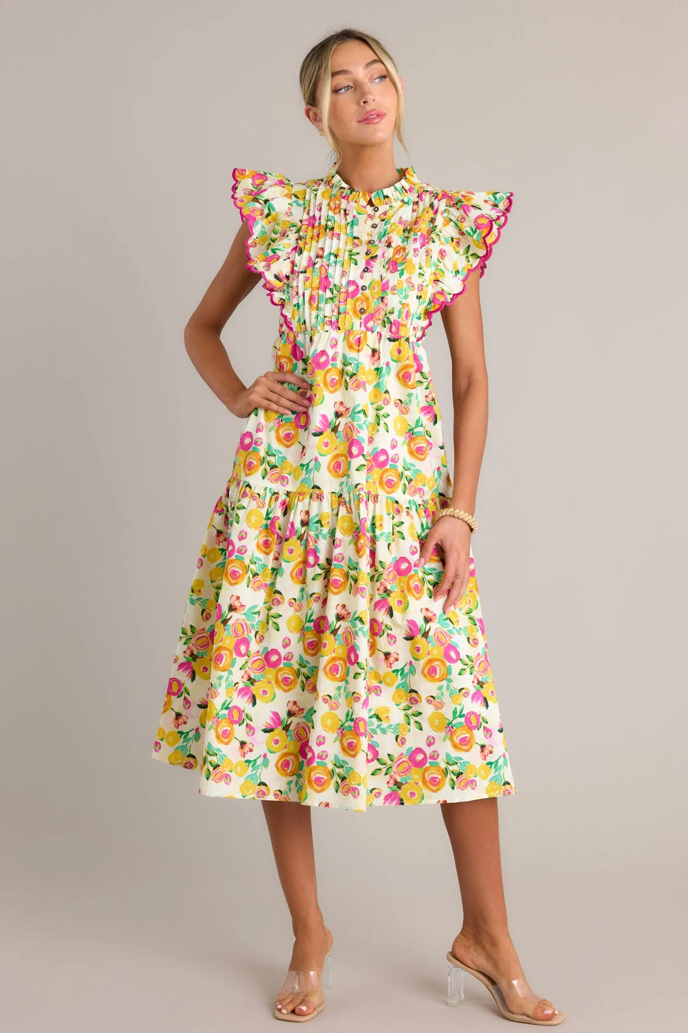 Blossoming Love 100% Cotton Yellow Floral Midi Dress