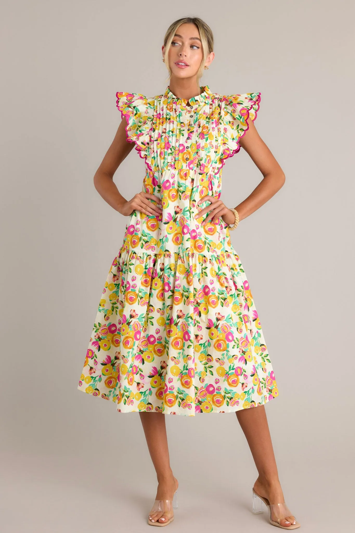 Blossoming Love 100% Cotton Yellow Floral Midi Dress