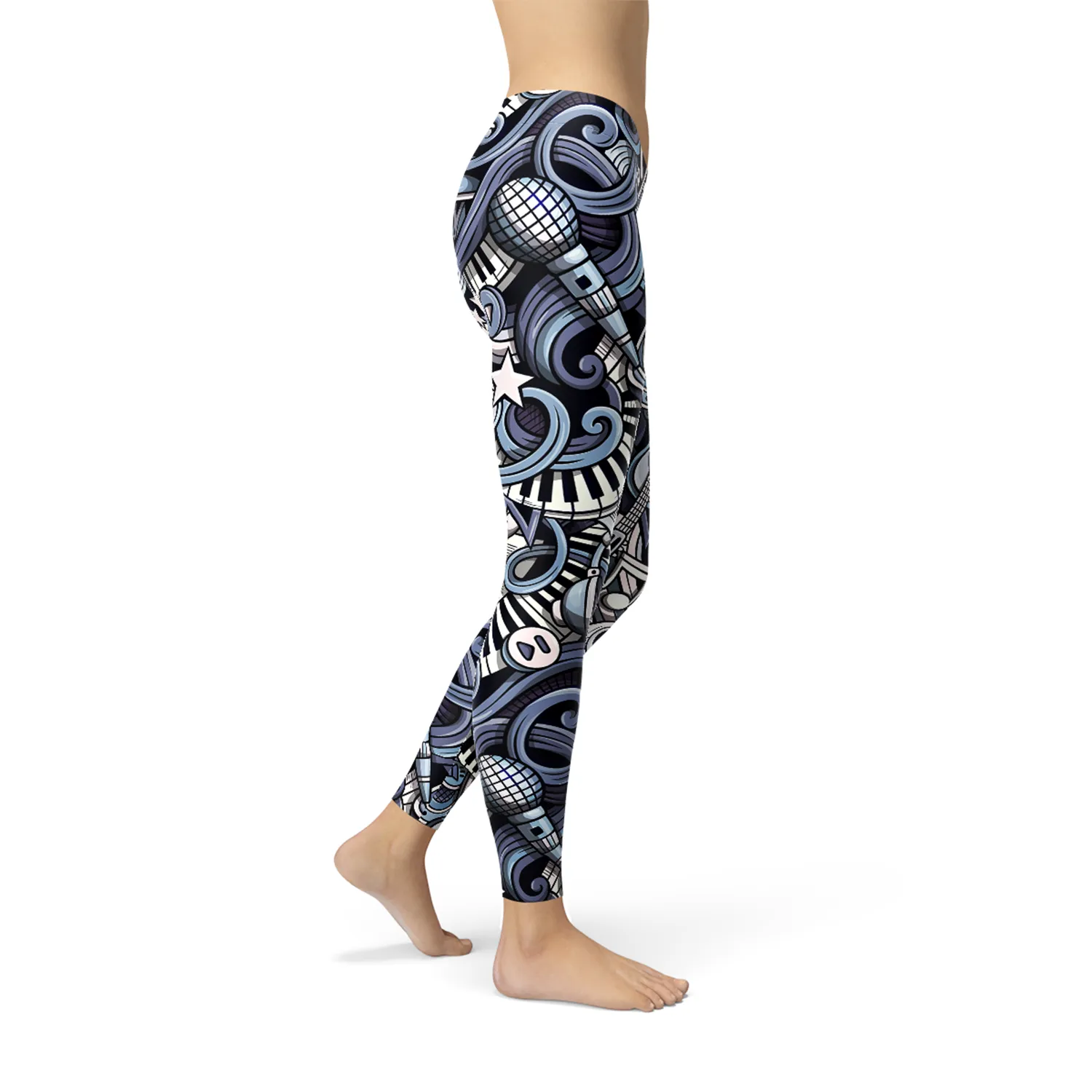 Blue Music-Themed Women's Graphic Leggings for Stylish Workouts