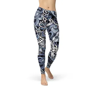 Blue Music-Themed Women's Graphic Leggings for Stylish Workouts