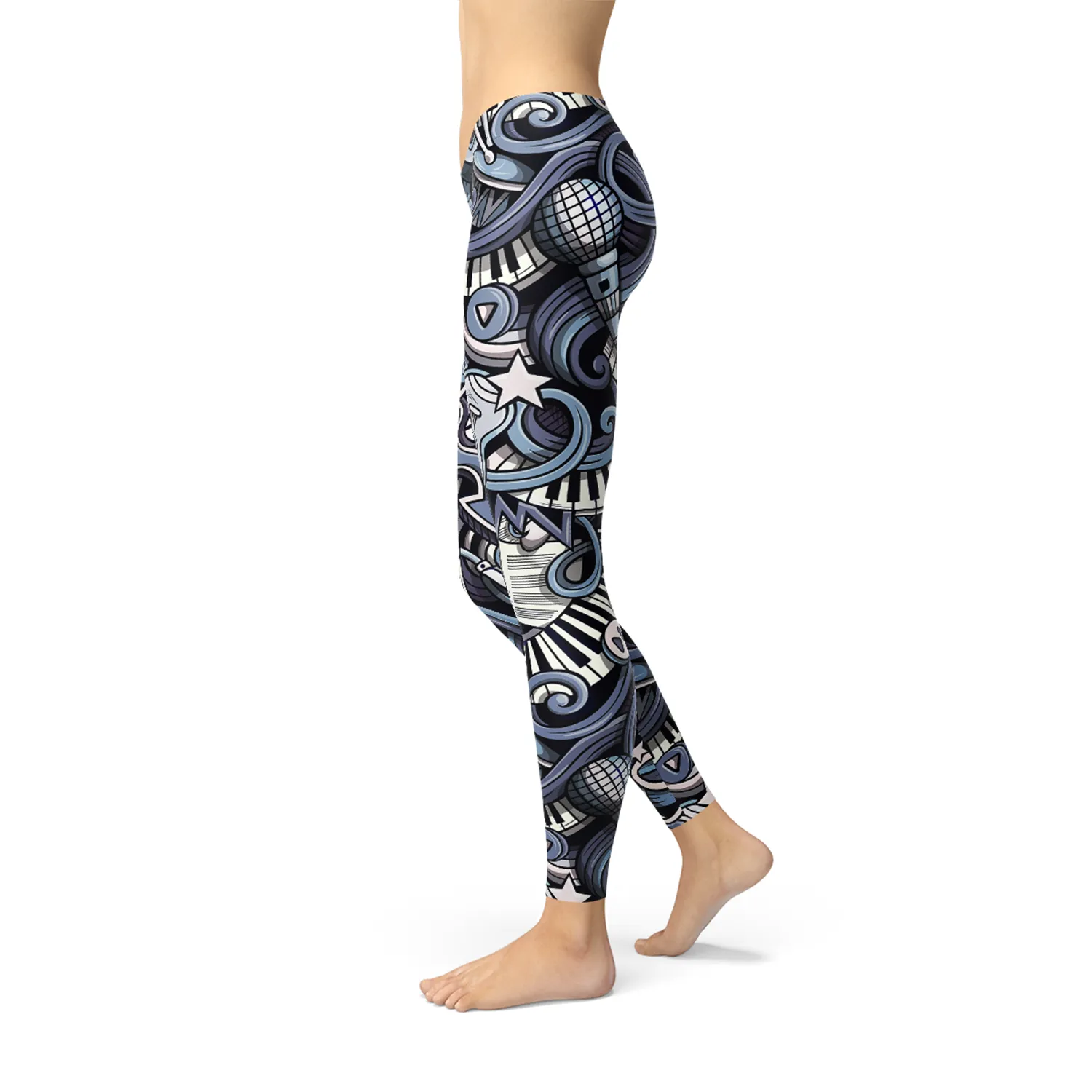 Blue Music-Themed Women's Graphic Leggings for Stylish Workouts