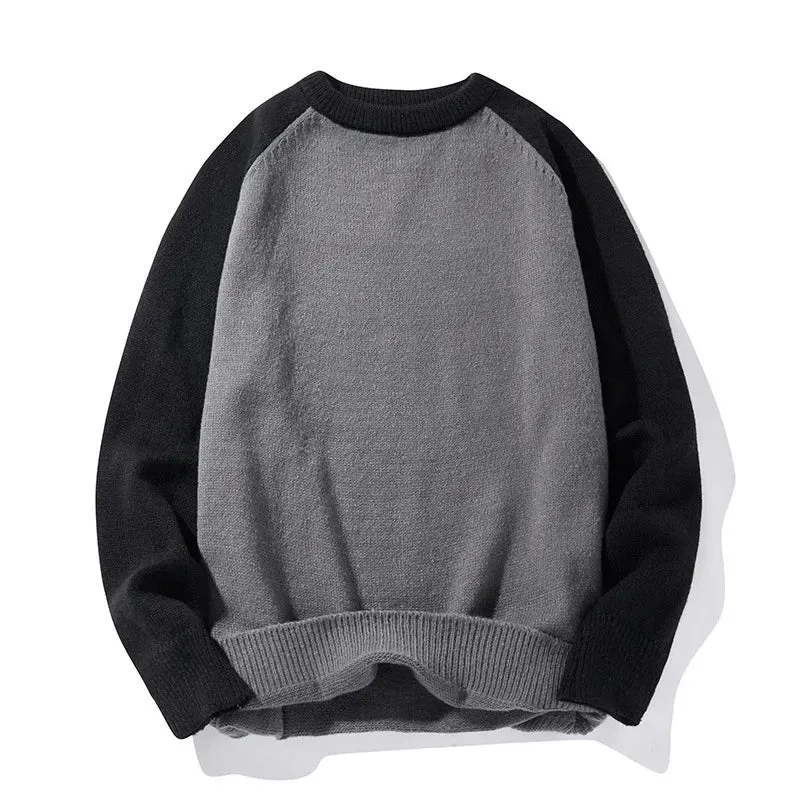 BONSIR   -  Crew Neck Sweater Men's Autumn and Winter Contrast Pullover Warm Bottom Shirt Casual Woolen Clothes Knitwear