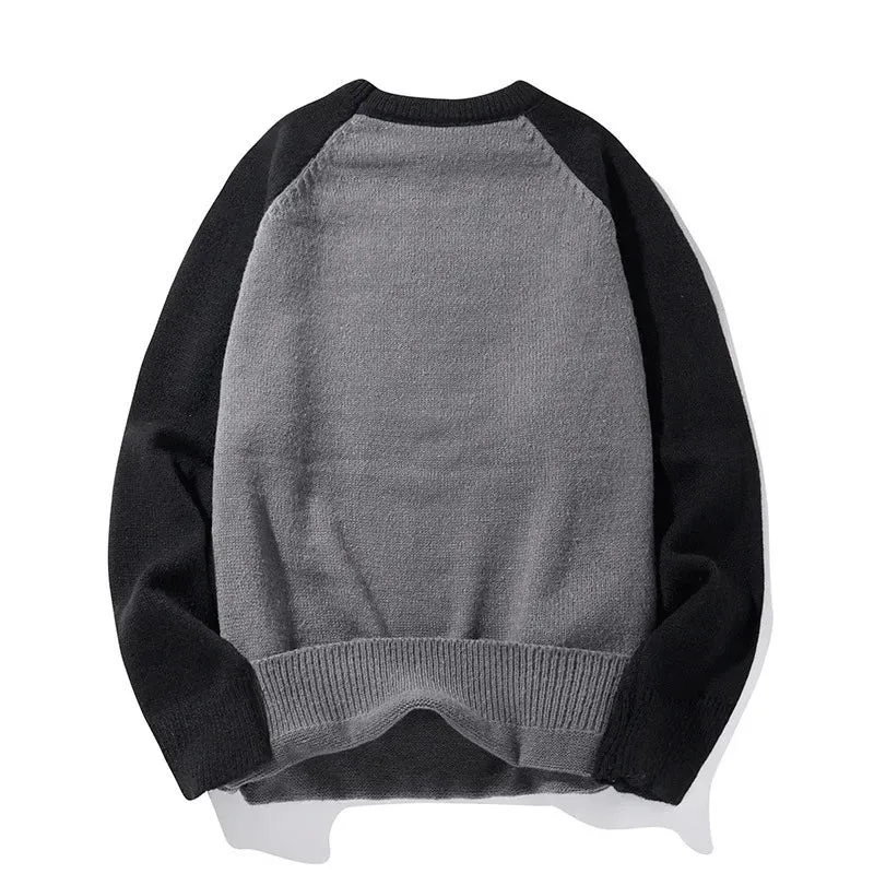 BONSIR   -  Crew Neck Sweater Men's Autumn and Winter Contrast Pullover Warm Bottom Shirt Casual Woolen Clothes Knitwear