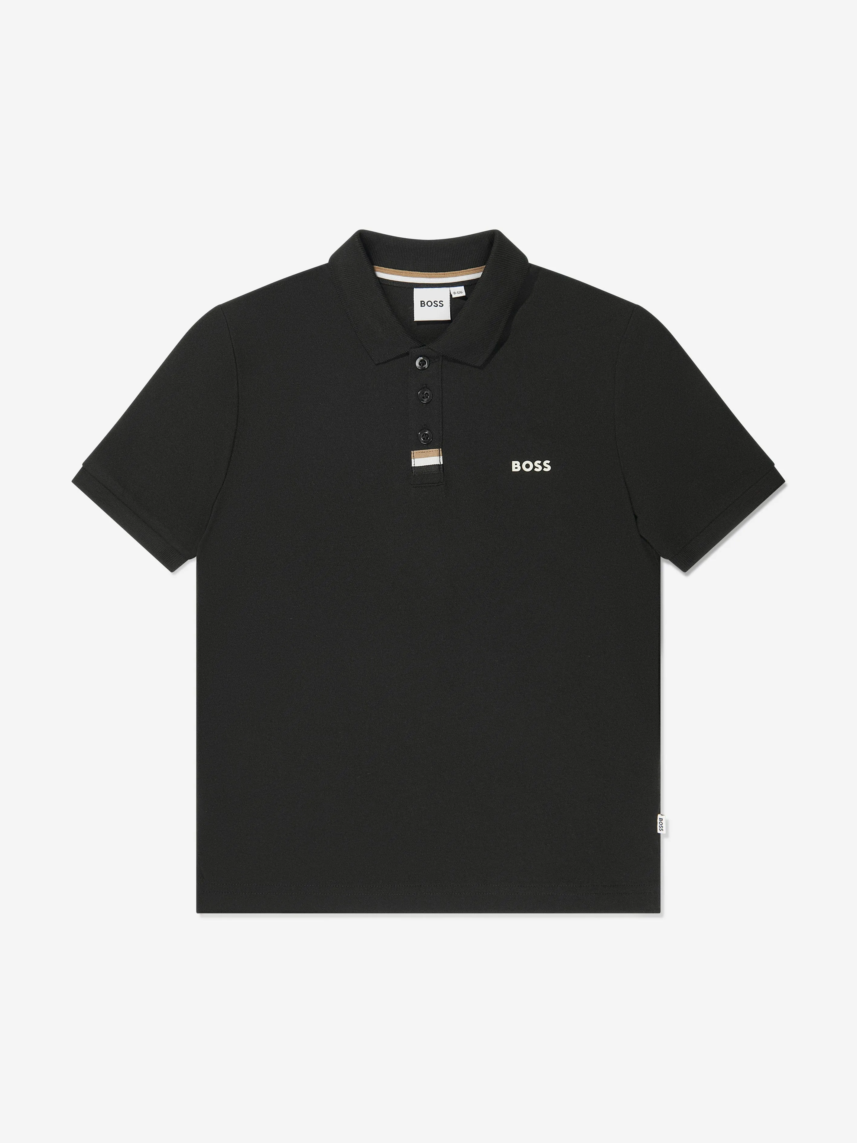 BOSS Boys Logo Print Polo Shirt in Black