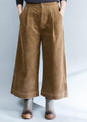 brown stylish warm cotton corduroy wide leg pants vintage casual trousers