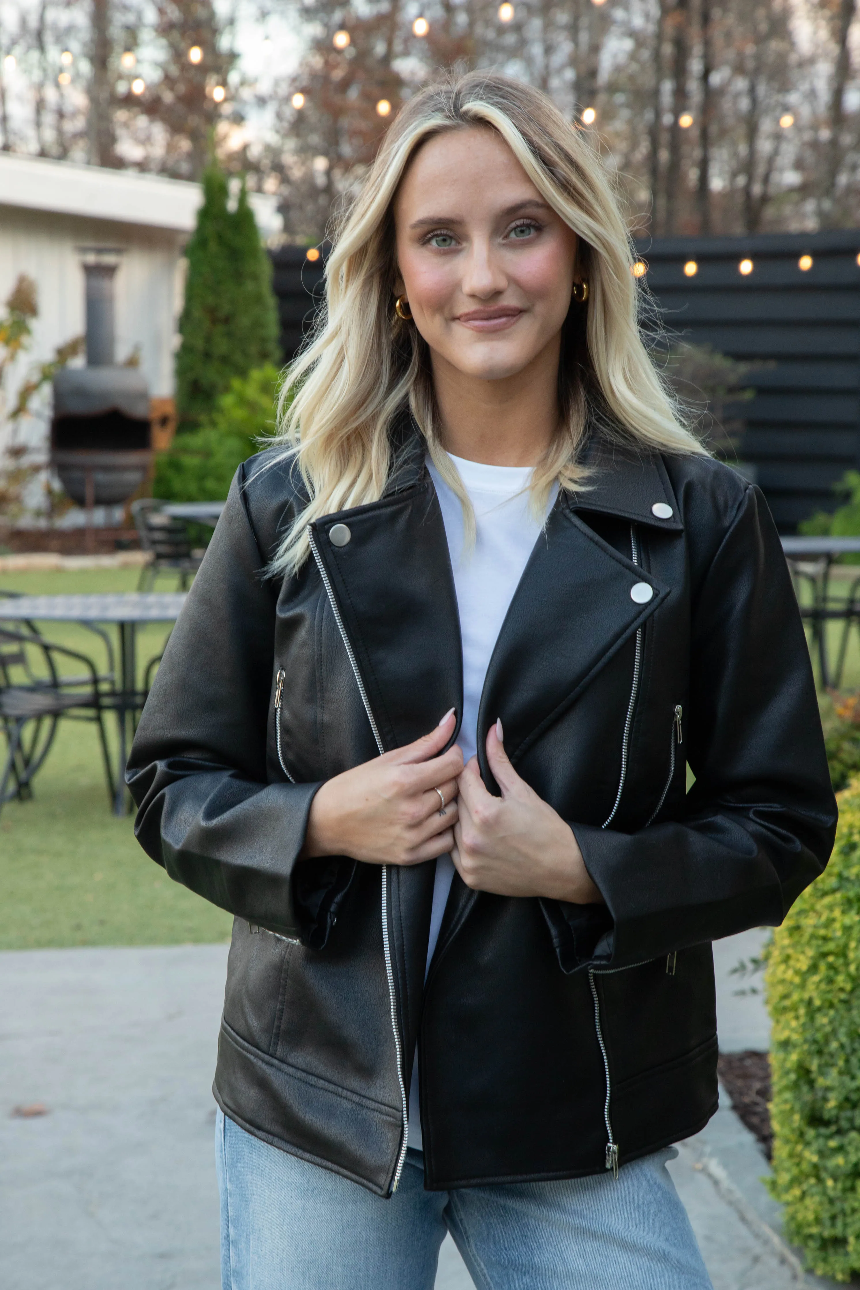 Bryanna Faux Leather Moto Jacket, Black