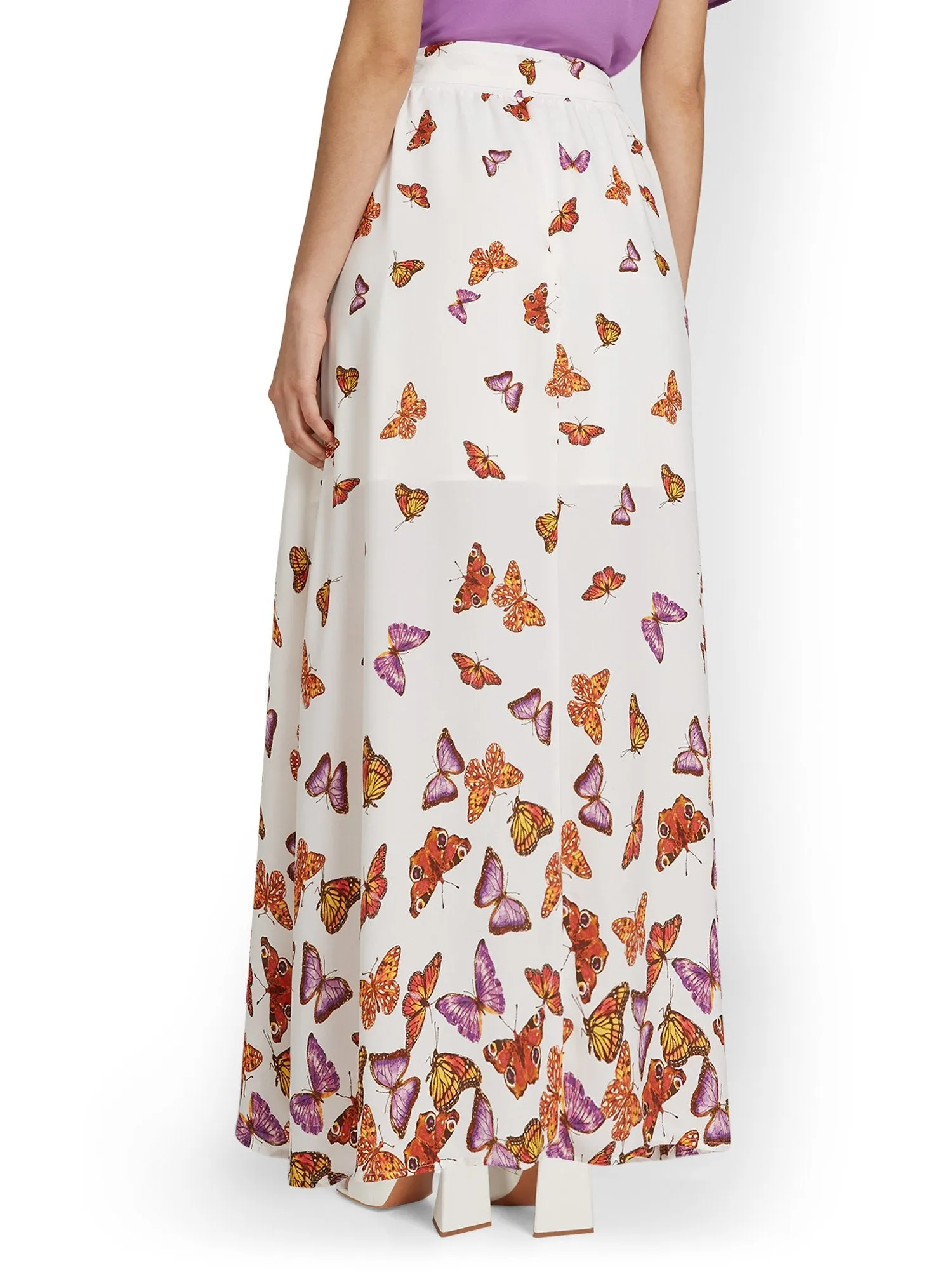 Butterfly-Print Tie-Waist Maxi Skirt