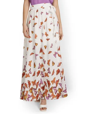 Butterfly-Print Tie-Waist Maxi Skirt