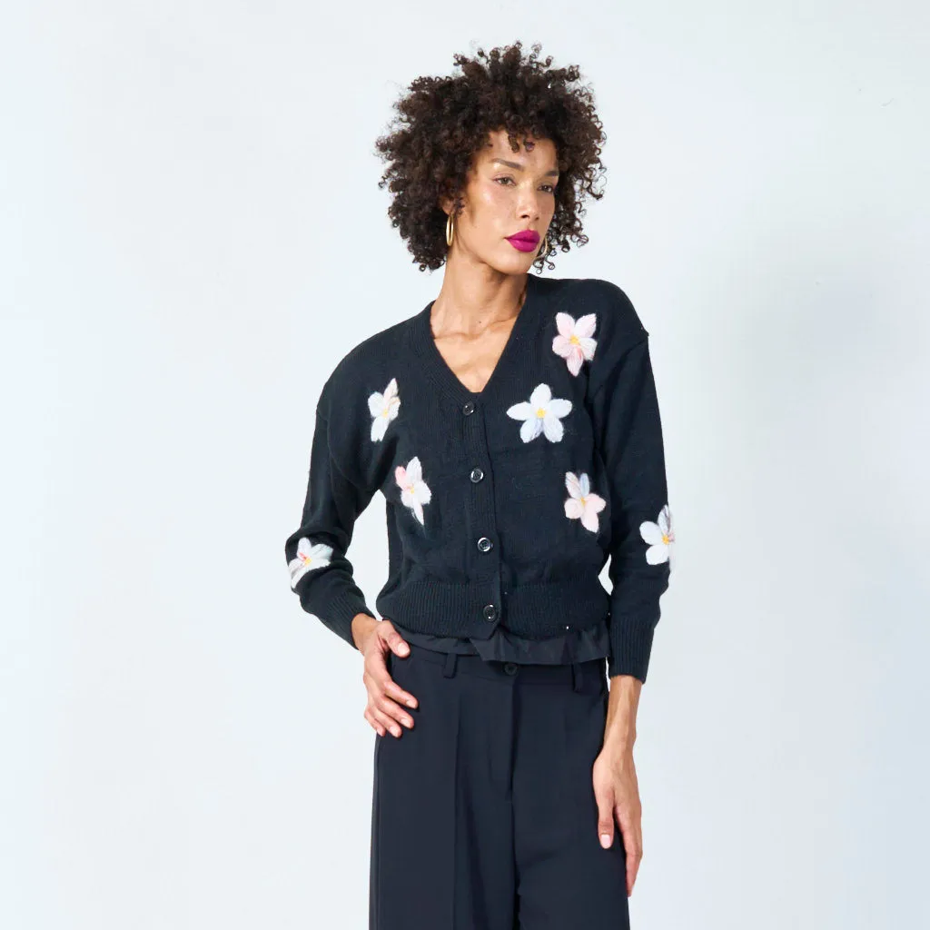 Button-up floral applique cardigan wholesale