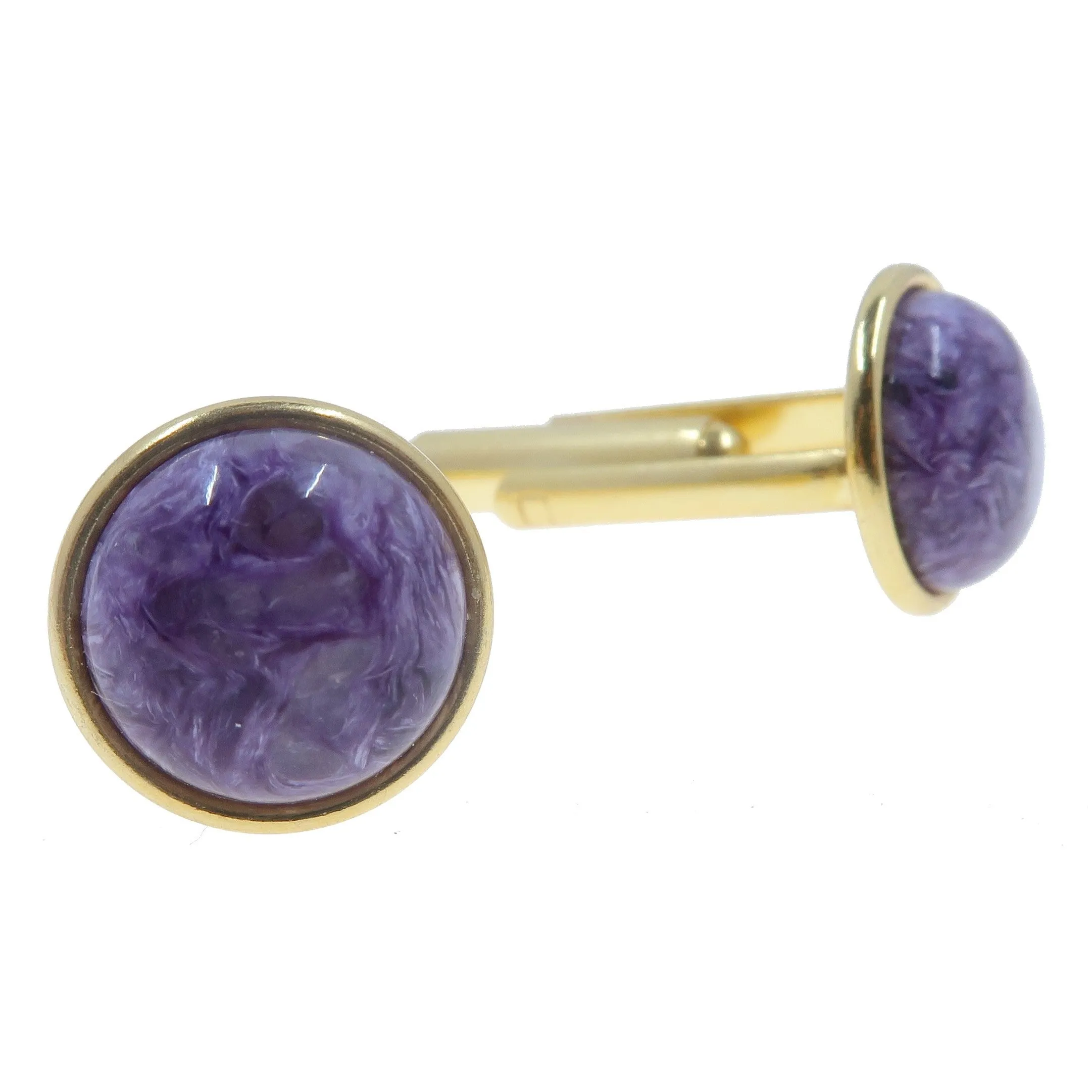 Charoite Cufflinks Royal Soul Sharp Spirit Purple Gem in Gold