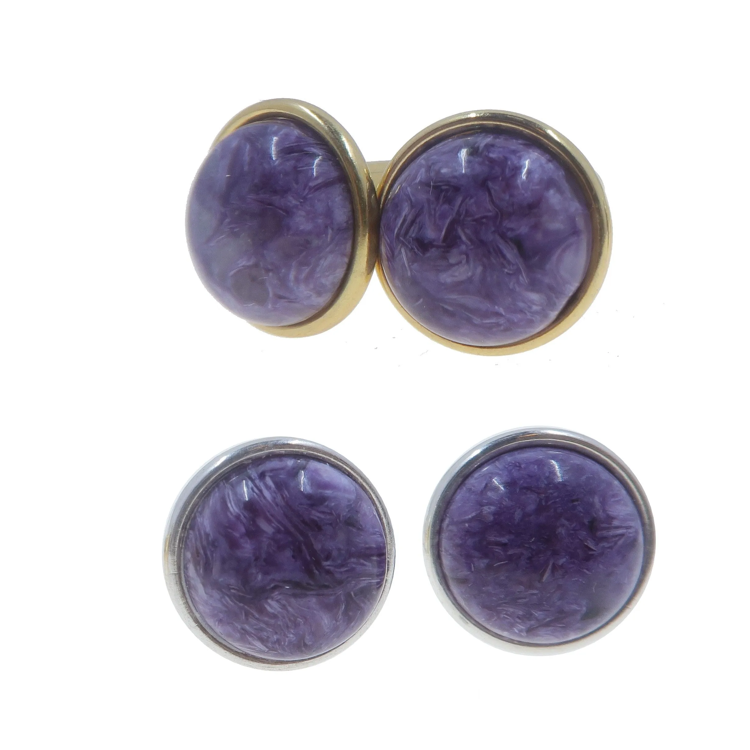 Charoite Cufflinks Royal Soul Sharp Spirit Purple Gem in Gold