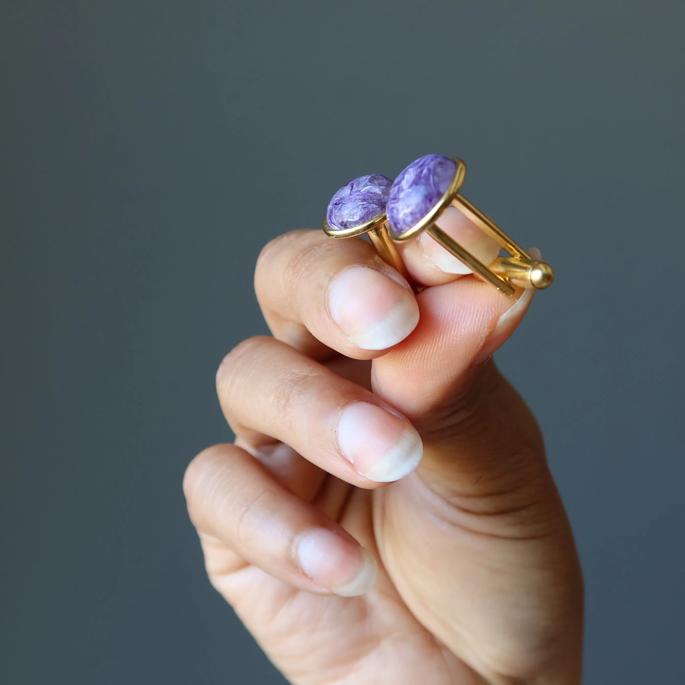 Charoite Cufflinks Royal Soul Sharp Spirit Purple Gem in Gold