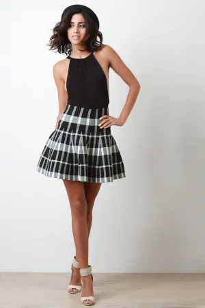 Checked Knit High Waist Yoke Circle Skirt