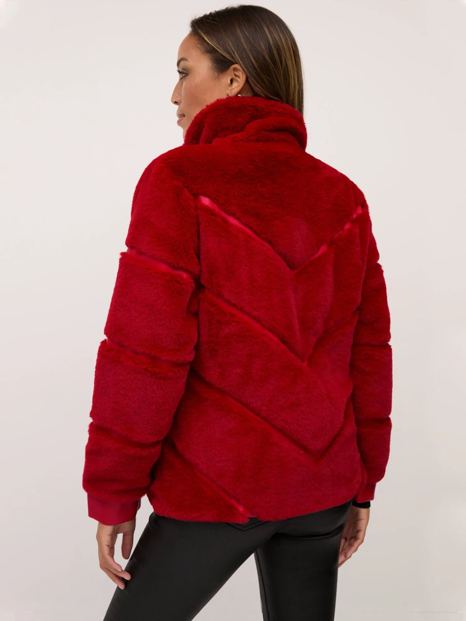 Chevron Faux-Fur Jacket