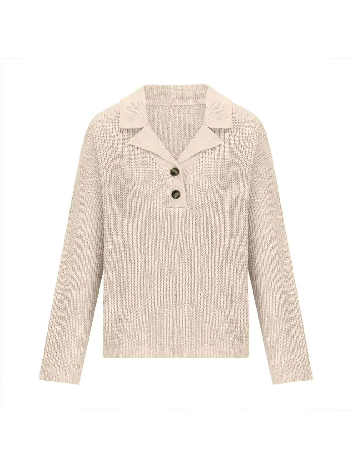 Collared Neck Half Button Knit Top