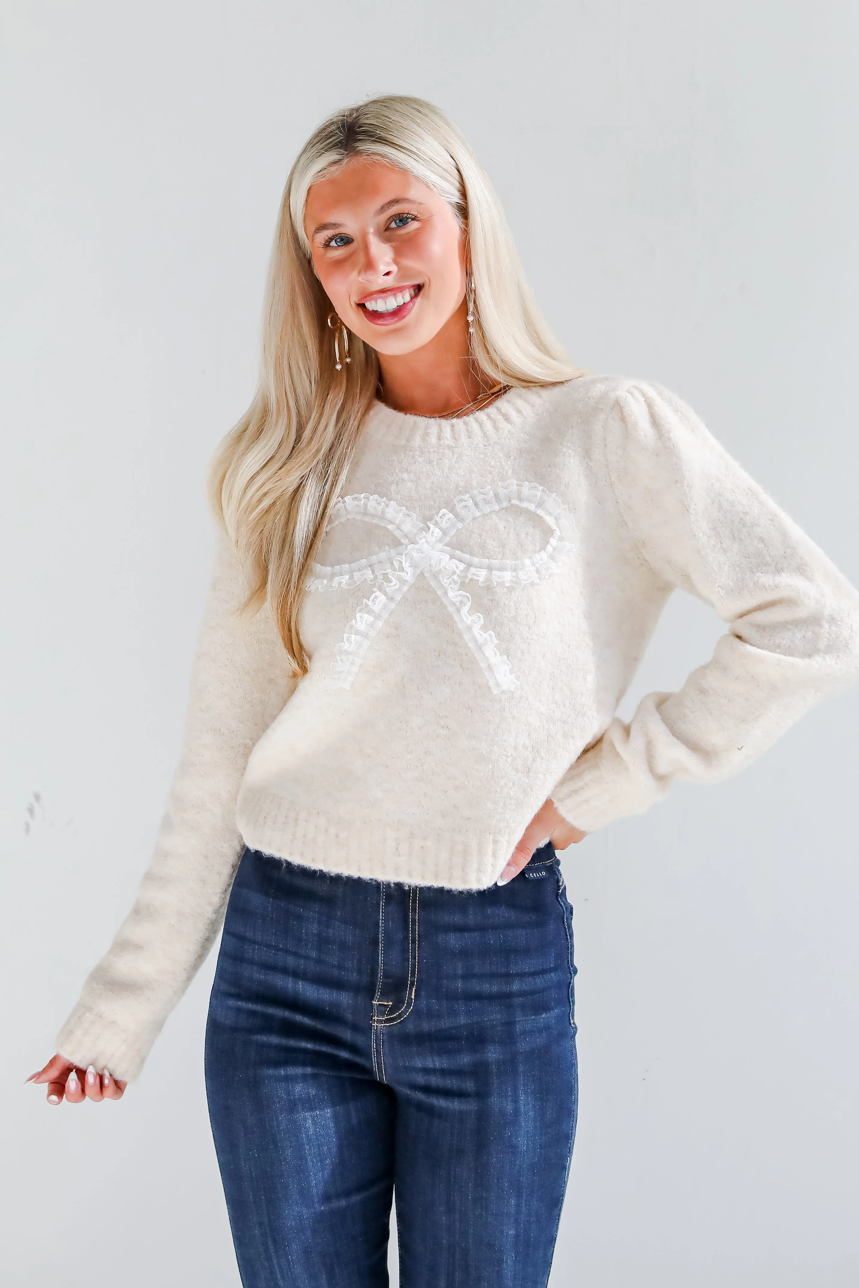 Constantly A Cutie Cream Lace Bow Sweater