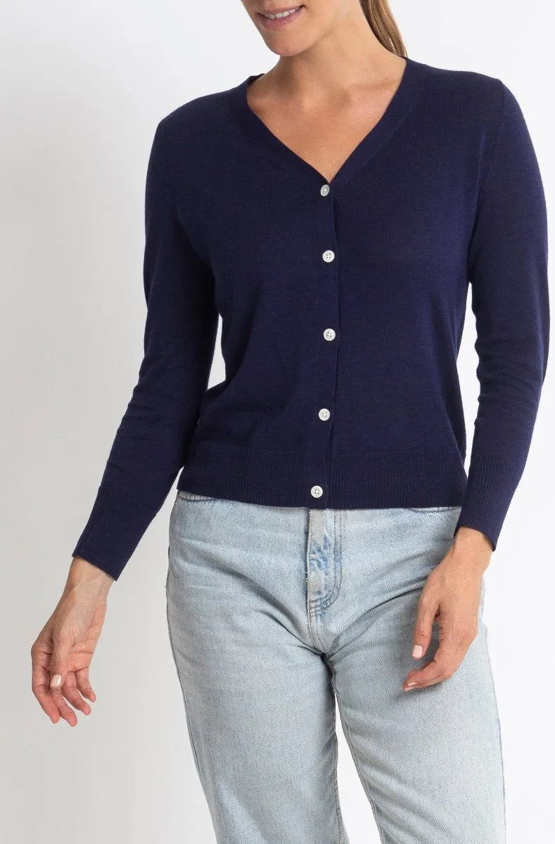 Cotton   Cashmere Superfine V Cardigan in Royal Blue