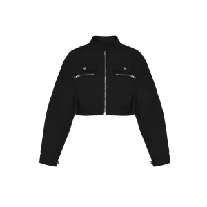 CROPPED WAXED BIKER JKT - Black