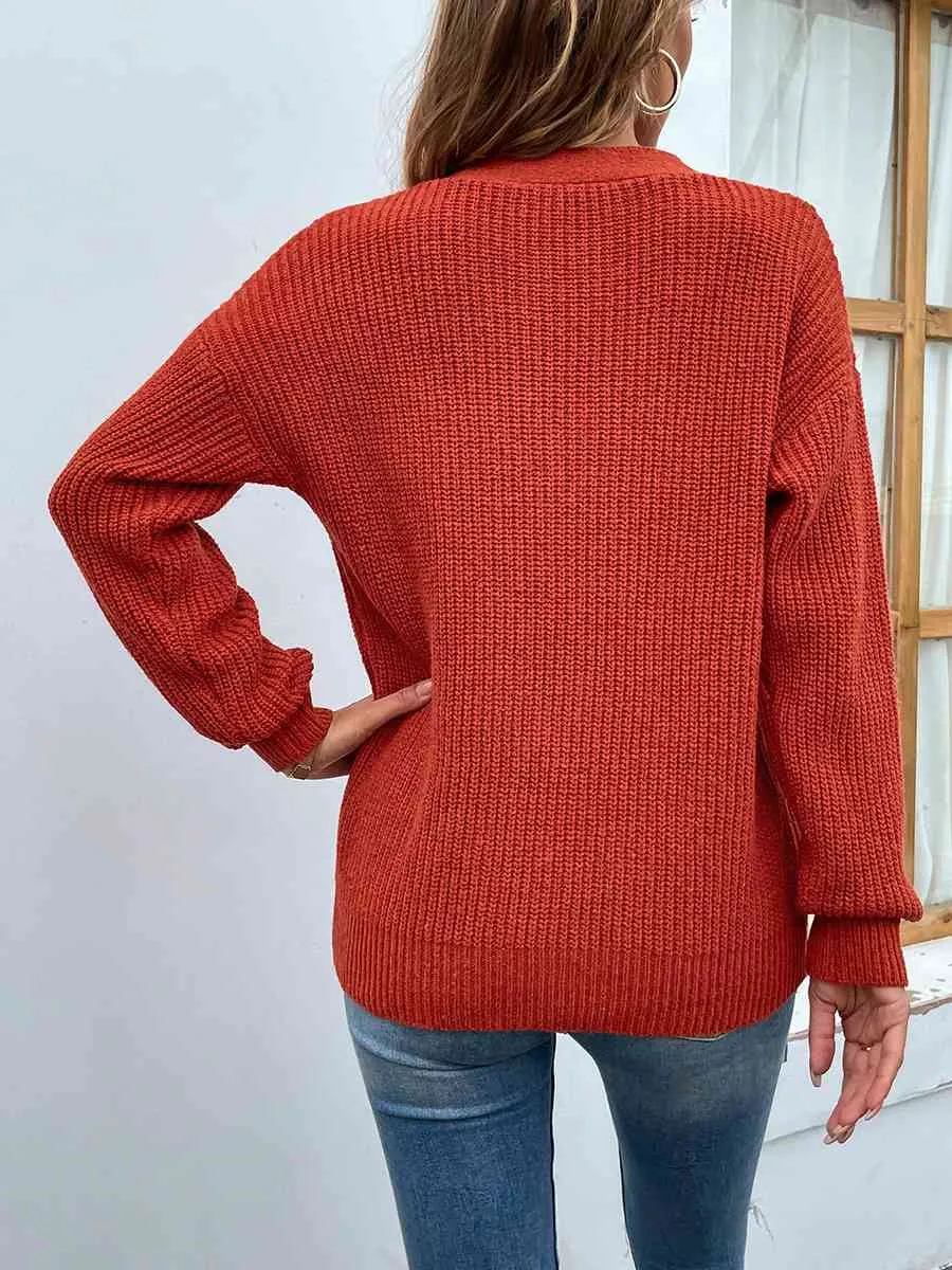 Cutout V-Neck Rib-Knit Sweater