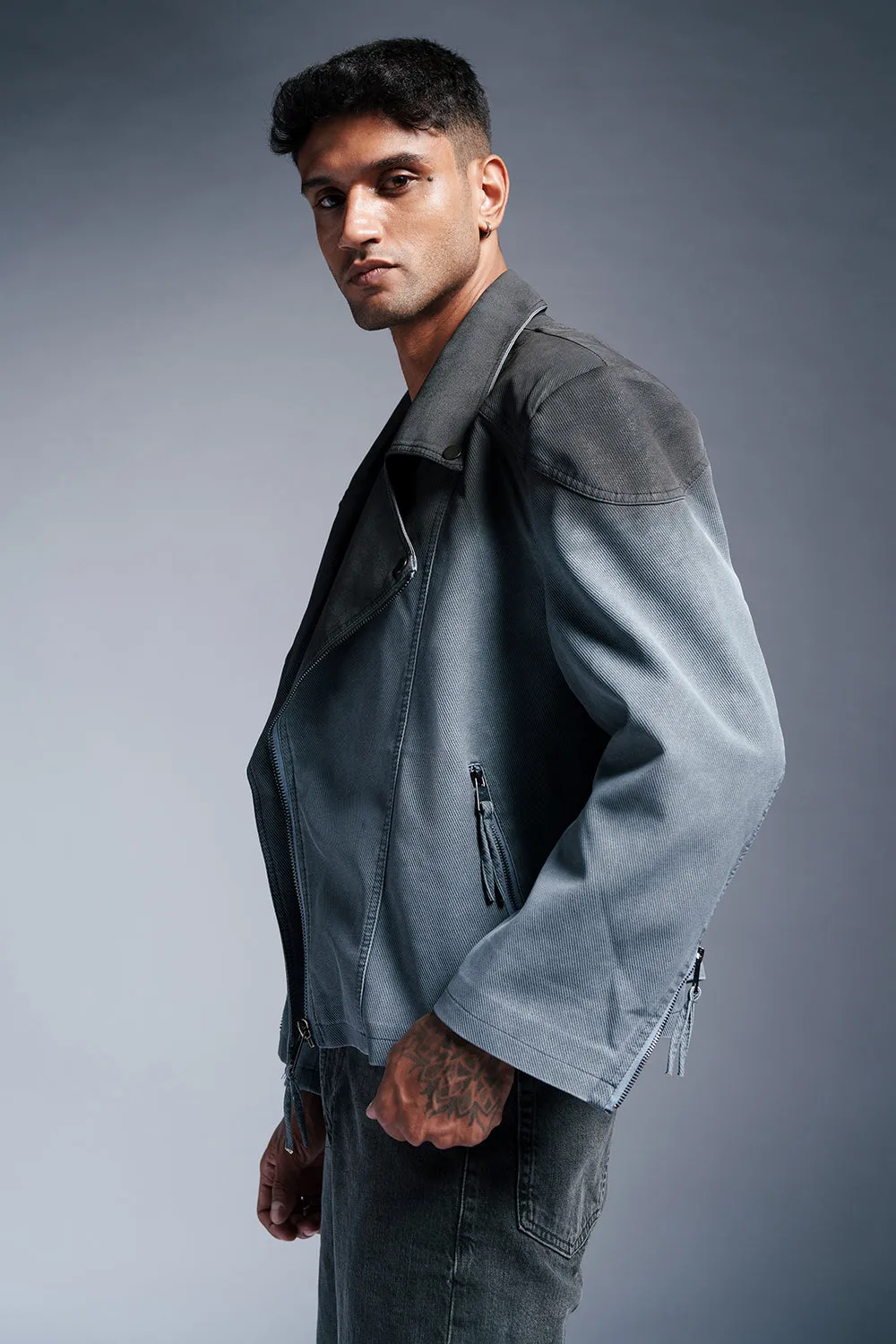 Dark Sapphire Men's Oversized Biker Jacket