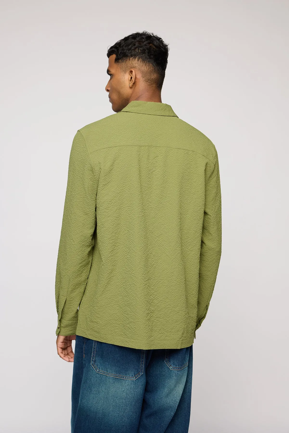 Dominion Green Textured Men's Long Sleeve Shirt