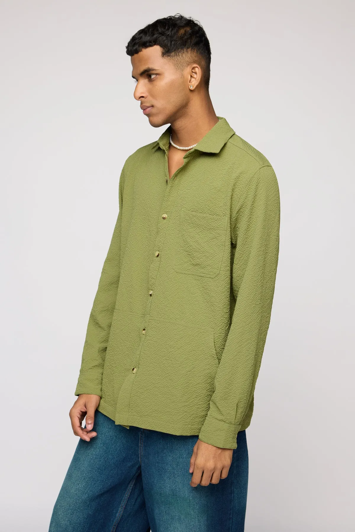 Dominion Green Textured Men's Long Sleeve Shirt