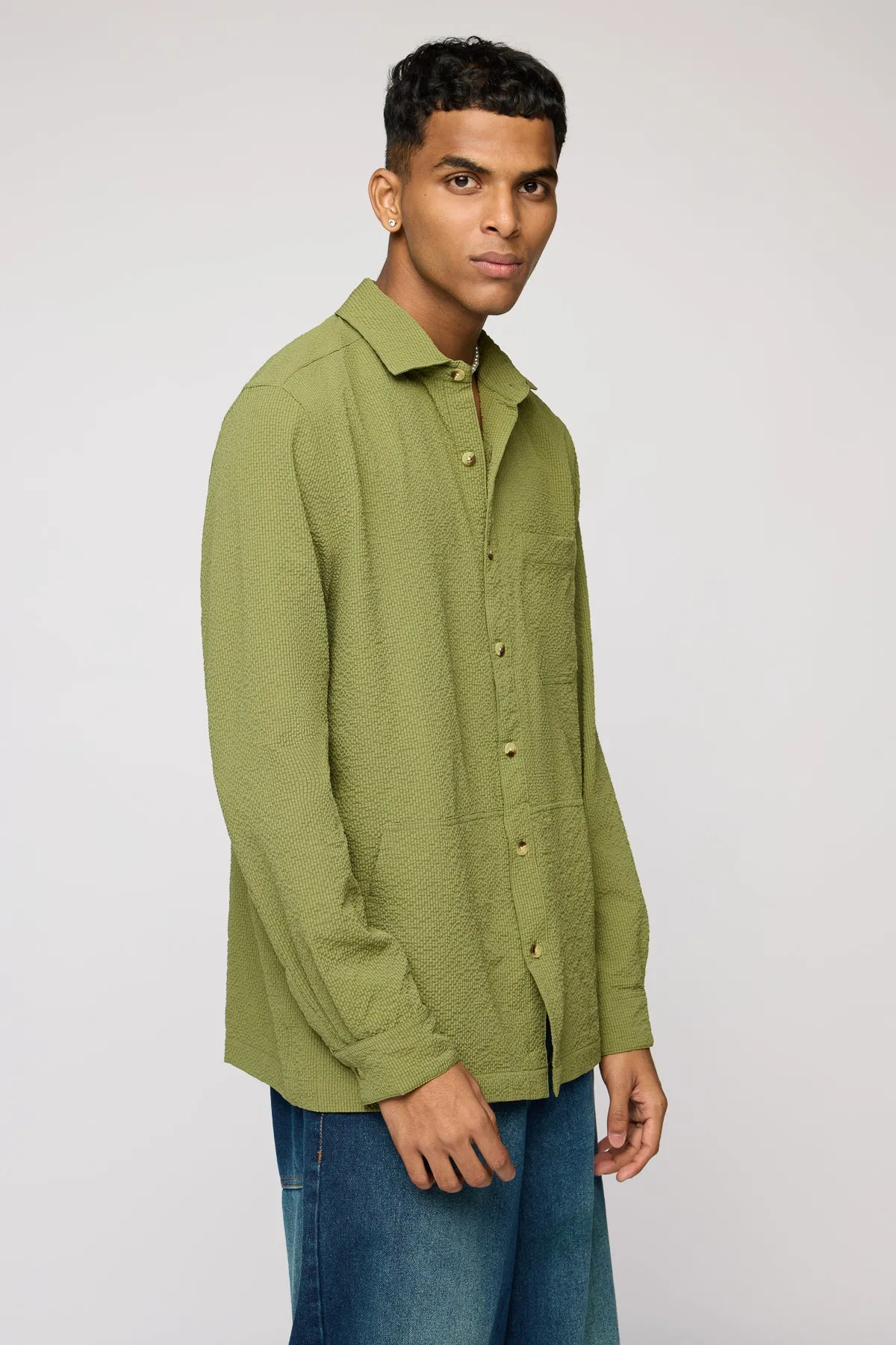 Dominion Green Textured Men's Long Sleeve Shirt