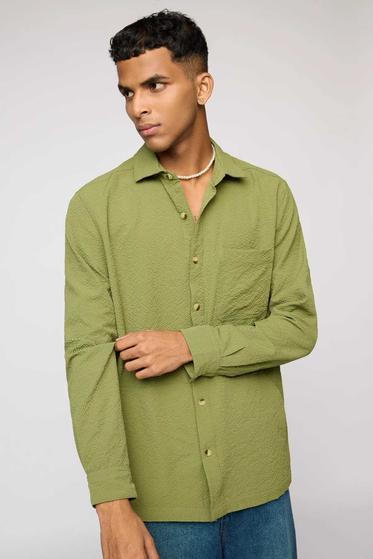 Dominion Green Textured Men's Long Sleeve Shirt