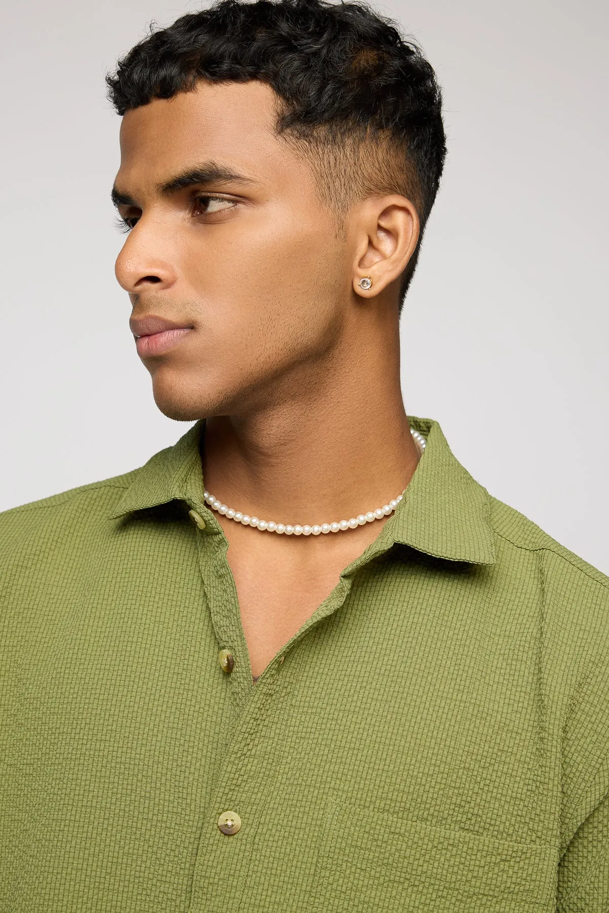 Dominion Green Textured Men's Long Sleeve Shirt