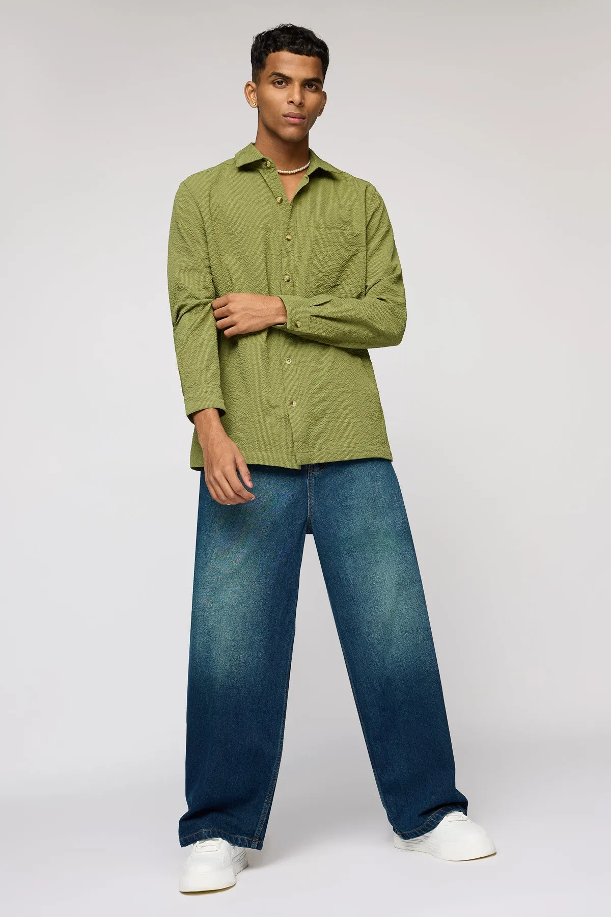 Dominion Green Textured Men's Long Sleeve Shirt