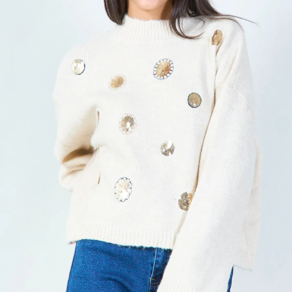 Embellished round neck sweater wholesale