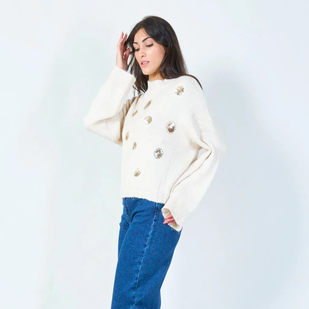 Embellished round neck sweater wholesale