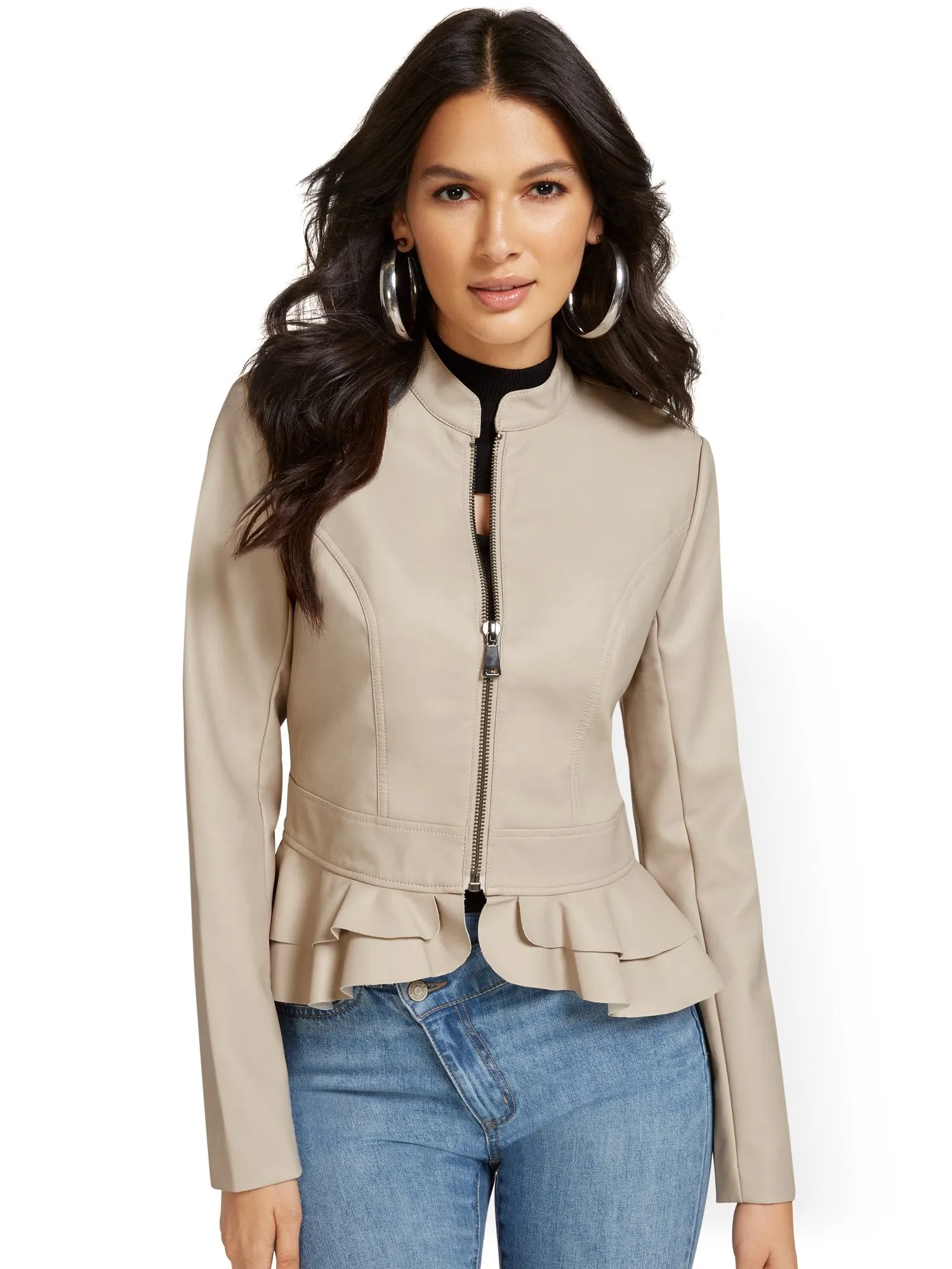 Faux-Leather Peplum Jacket