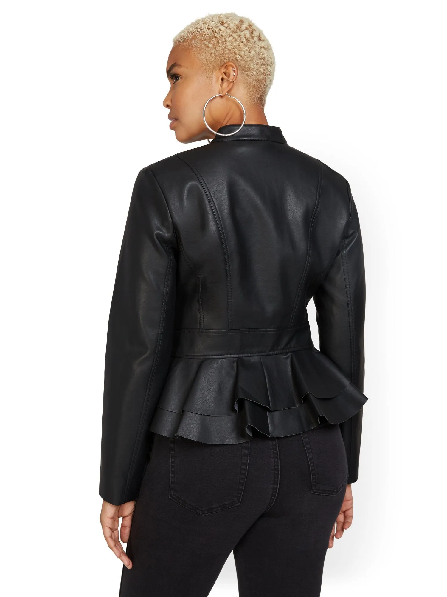 Faux-Leather Peplum Jacket